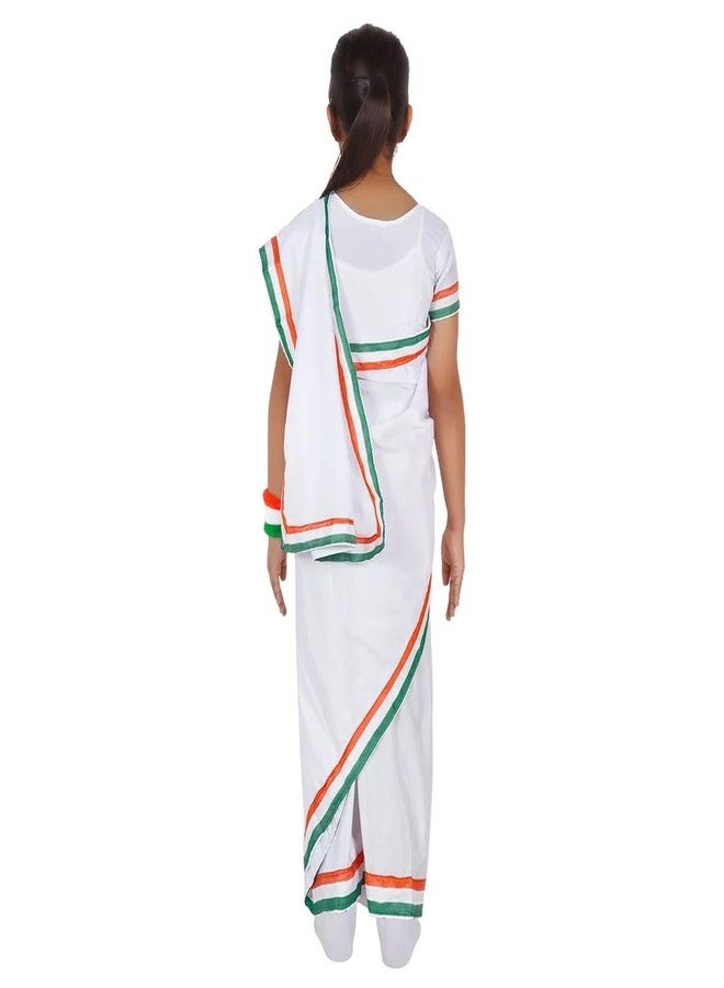 فانسي دريسويل زي تنكري فاخر من FancyDressWale لشخصية إنديرا غاندي بحواف ثلاثية الألوان - متعدد الألوان (3-5 سنوات) (مصنوع من القطيفة) - Image 2